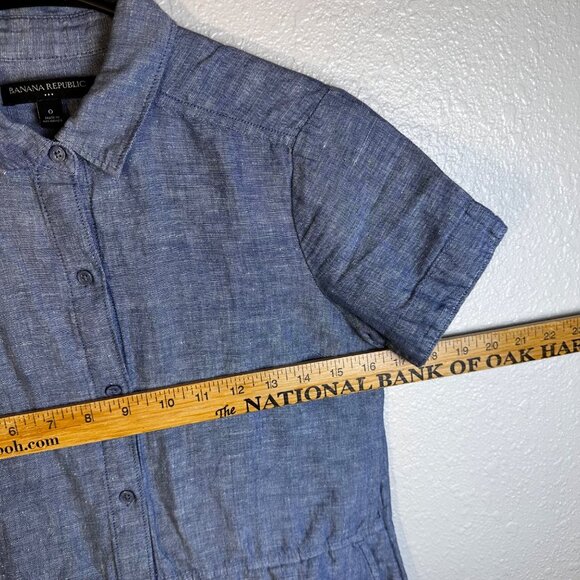 Banana Republic Womens Dress Chambray Linen Button-Down Short-Sleeve Dress Sz 0 - Picture 4 of 11